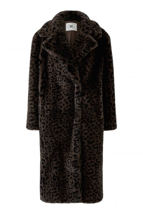 Mantel Faux Fur Coat Dark Brown/grey