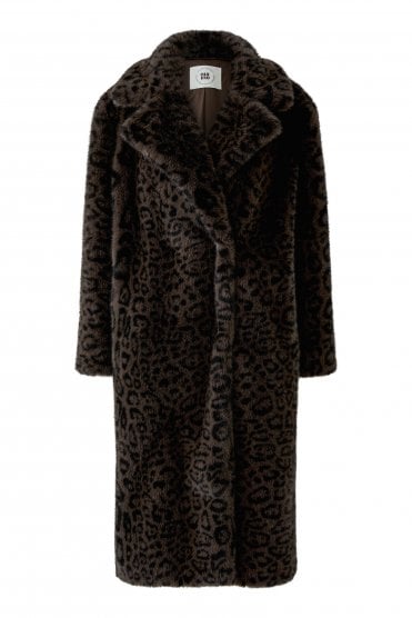 Mantel Faux Fur Coat Dark Brown/grey