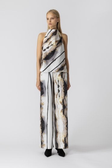 Marbled Wide Leg Pants White/gold/black