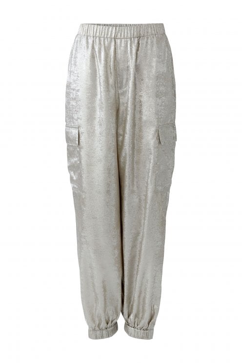 Metallic Cargo Pants Silver