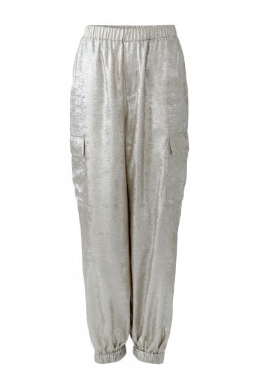 Metallic Cargo Pants Silver