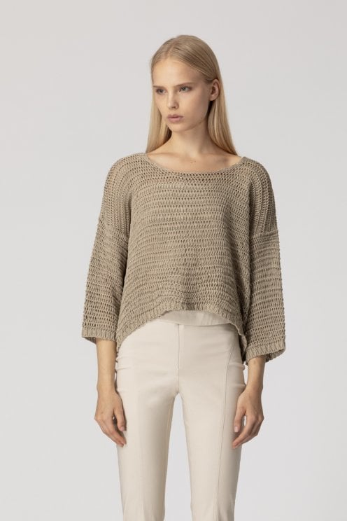 Open Knit Pullover Beige