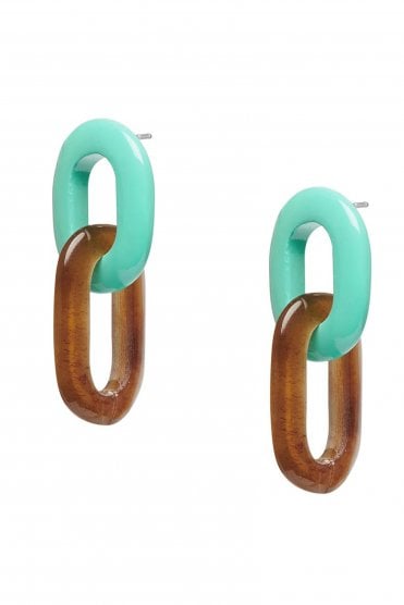 Oval Link Earring Aqua Marine/brown