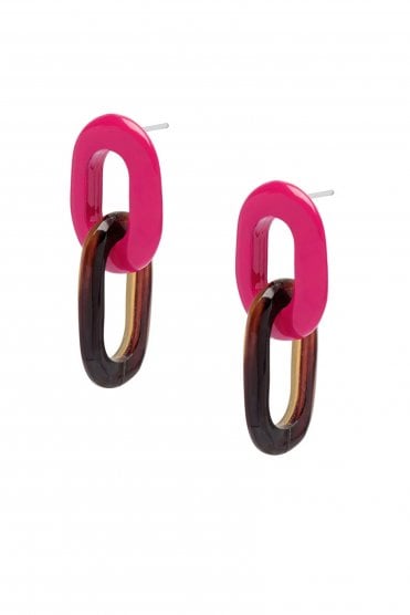 Oval Link Earring Fuchsia/black