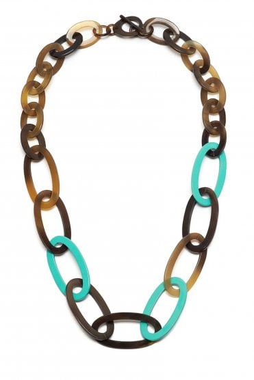 Oval Link Necklace Aqua Marine/brown