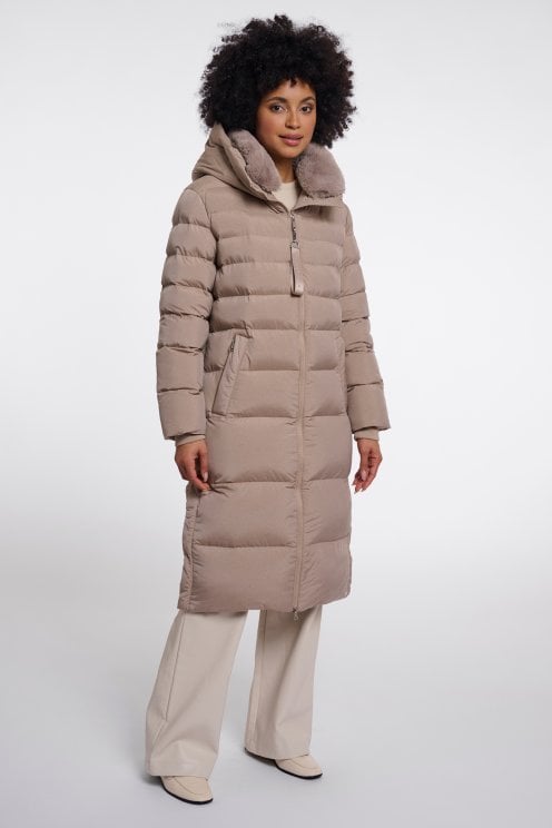 Padded Coat With Detachable Collar Mocha Latte