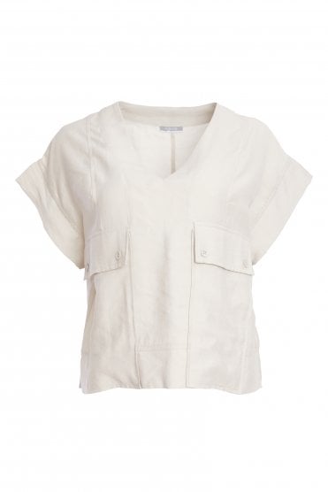 Patch Pocket V-neck Top Ash