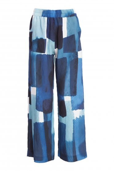 Patchwork Print Pants Denim Blue