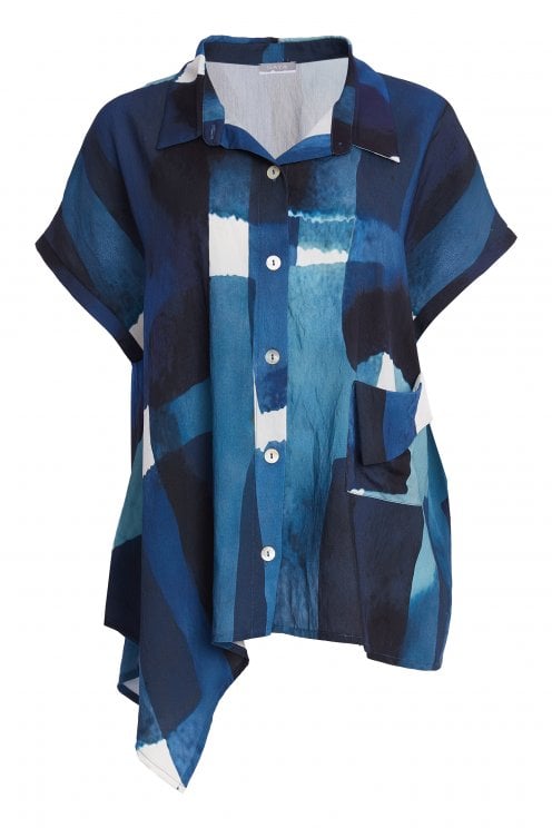 Patchwork Print Shirt Denim Blue