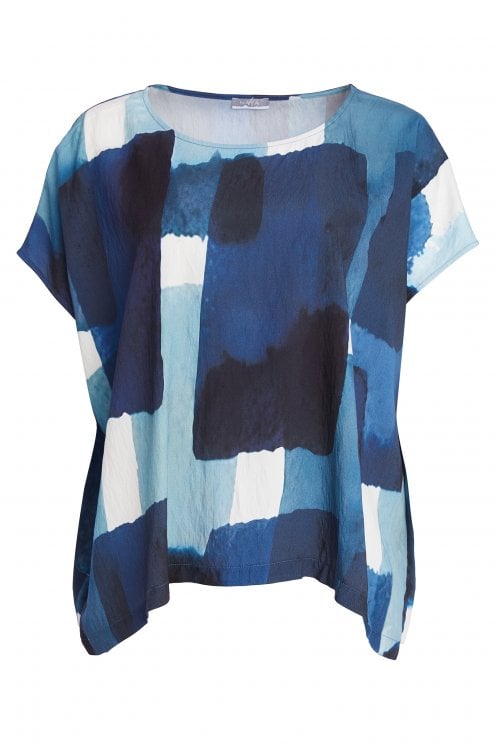 Patchwork Print Top Denim Blue