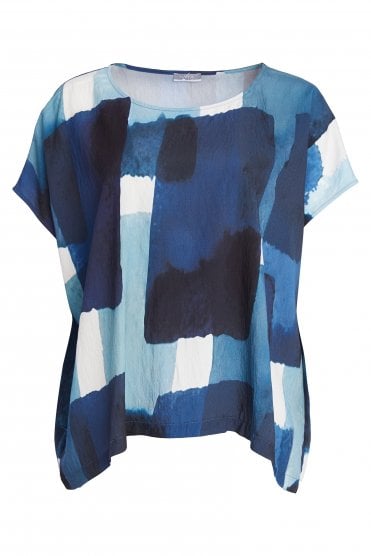 Patchwork Print Top Denim Blue