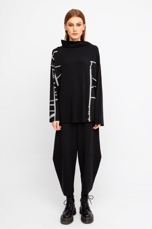 Piano Print Top Black
