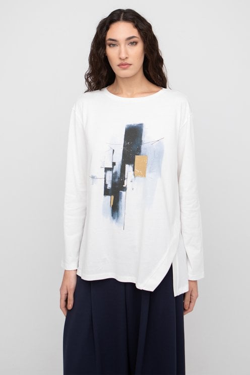 Placement Print Long Tee Off White