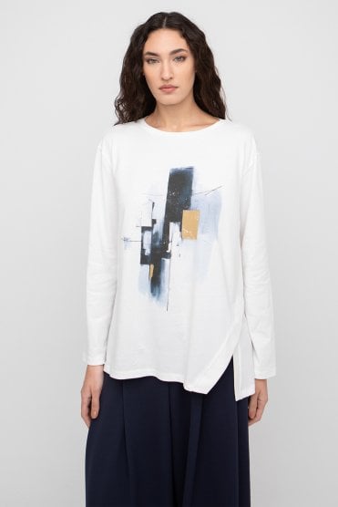 Placement Print Long Tee Off White