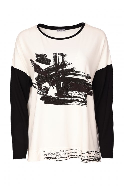 Placement Print Round Neck Top Black/choko