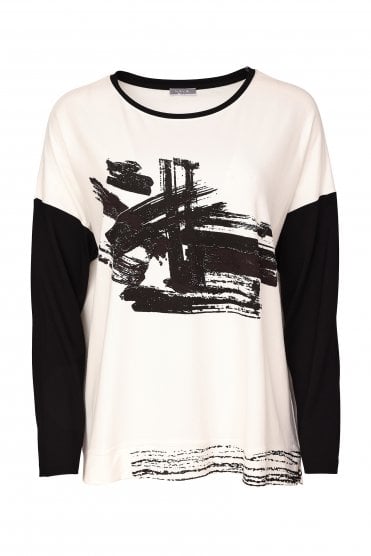 Placement Print Round Neck Top Black/choko