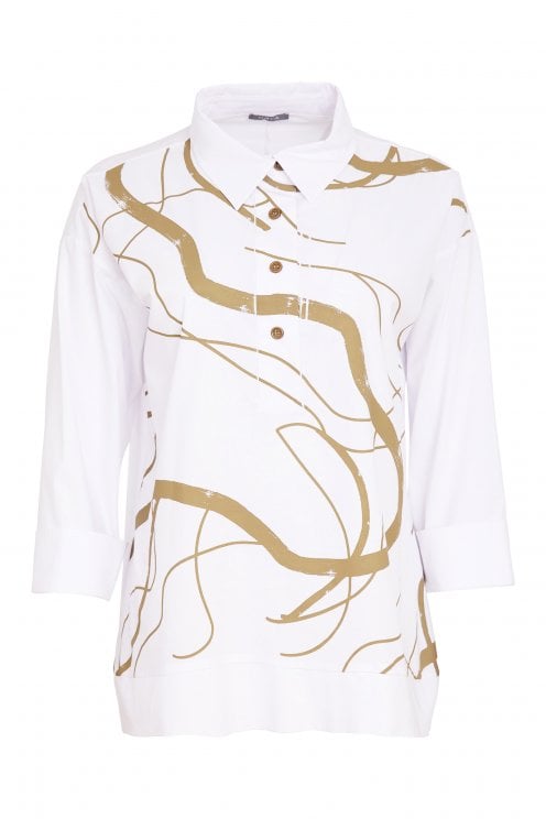Placement Print Top White/tan