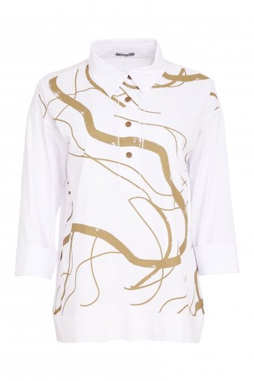 Placement Print Top White/tan