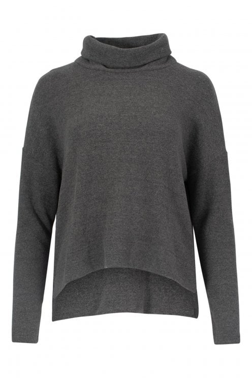 Plain Fleece Roll Neck Pullover Grigio