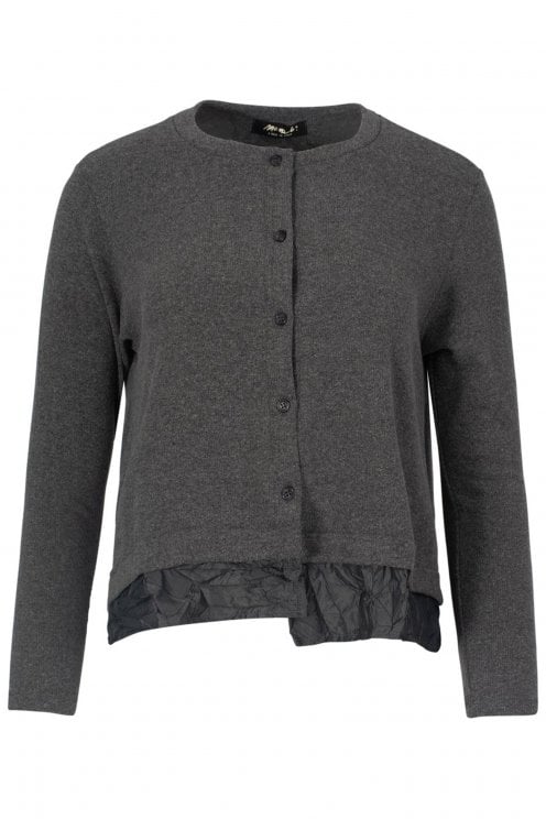 Plain Fleece Taffeta Trim Cardigan Grigio