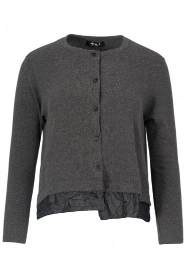 Plain Fleece Taffeta Trim Cardigan Grigio