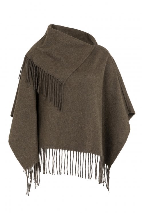 Poncho With Twisted Fringe Slate Black Brown
