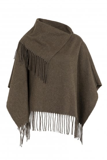 Poncho With Twisted Fringe Slate Black Brown