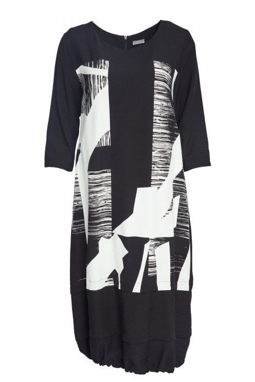 Print Dress With Contrast Hem Black/white