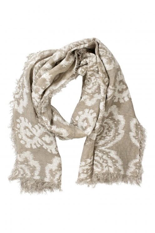 Print Linen Scarf Beige