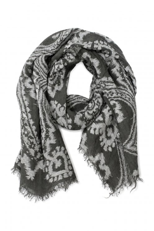 Print Linen Scarf Medium Grey