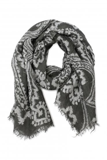 Print Linen Scarf Medium Grey