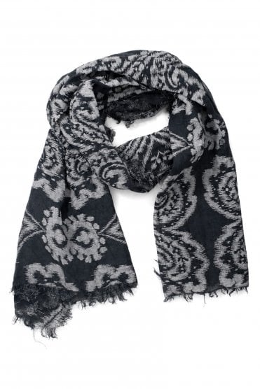 Print Linen Scarf Navy