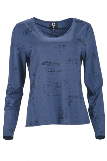 Print Round Neck Top Blue