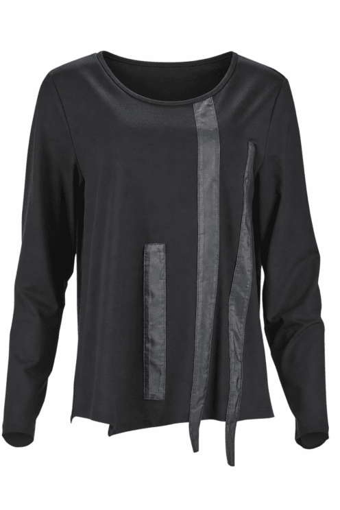 Print Round Neck Top Plain Black