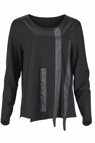 Print Round Neck Top Plain Black