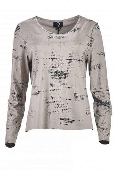 Print Round Neck Top Sand