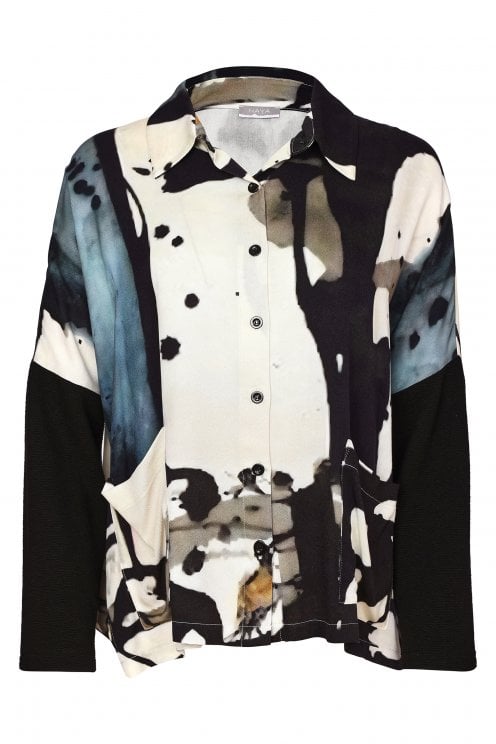 Print Shirt With Contrast Sleeve Black/turuiz