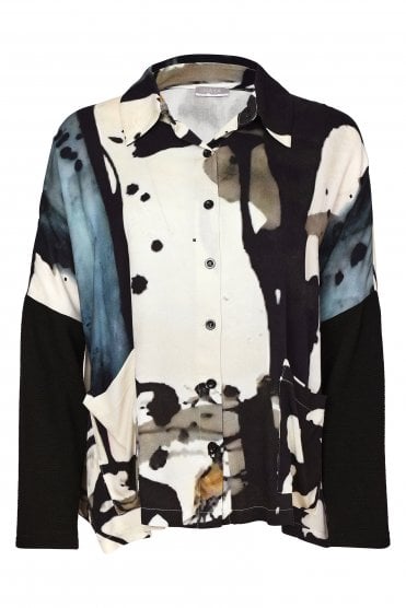 Print Shirt With Contrast Sleeve Black/turuiz