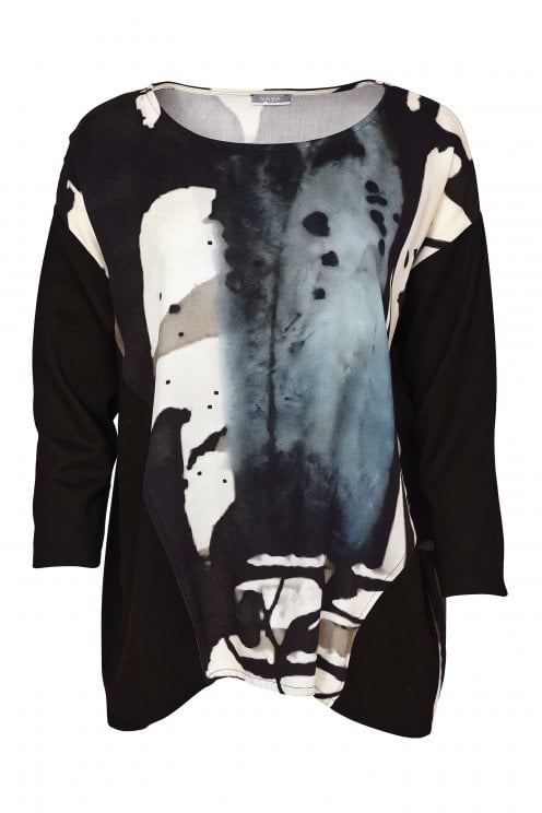 Print Top With Contrast Sleeve Black/turuiz