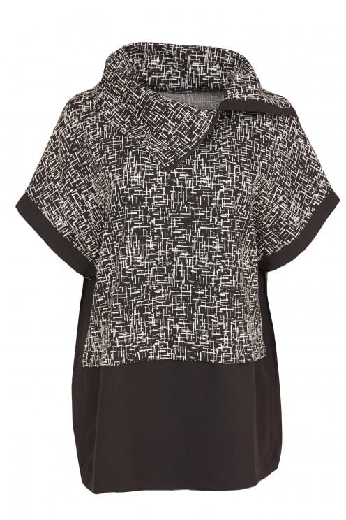 Print Top With Zip Collar Black/sand