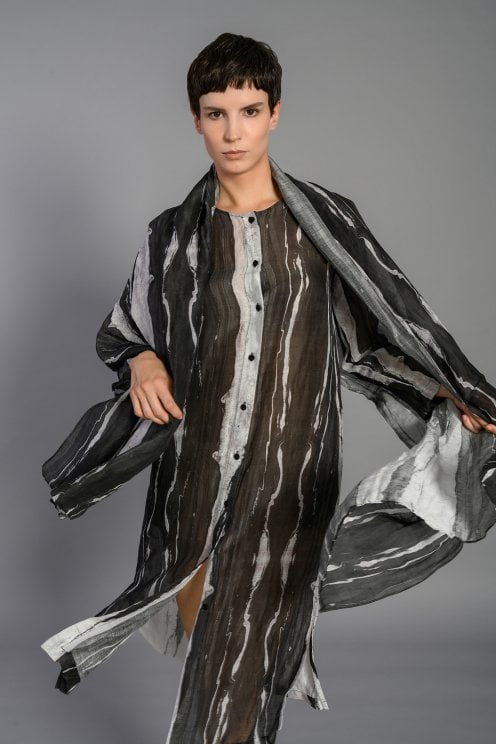Printed Longline Shirt Off White/black