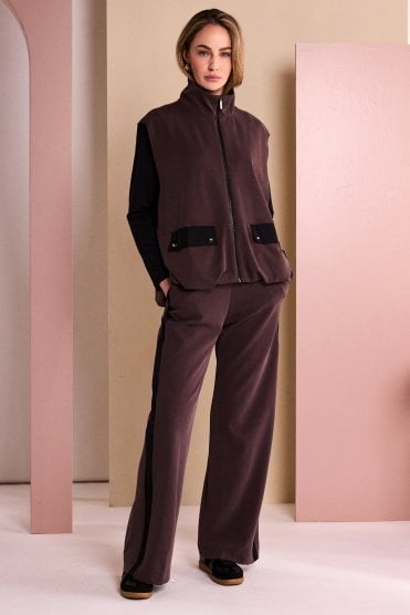 Puff Ball Hem Zip Waistcoat Black/choko