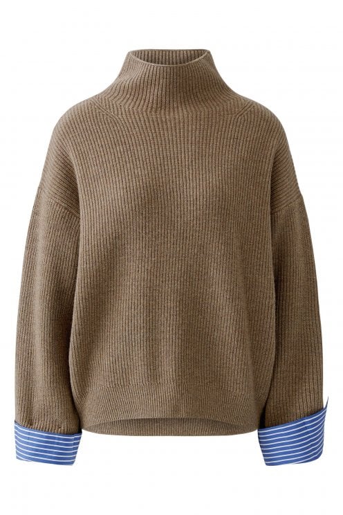 Pullover With Detachable Cuff Detail Taupe Melange