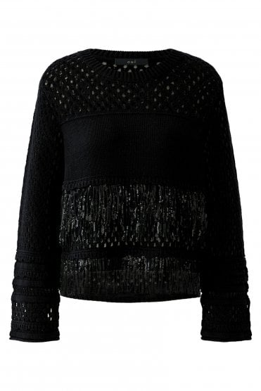 Pullover With Sequin Fringe Detail Black
