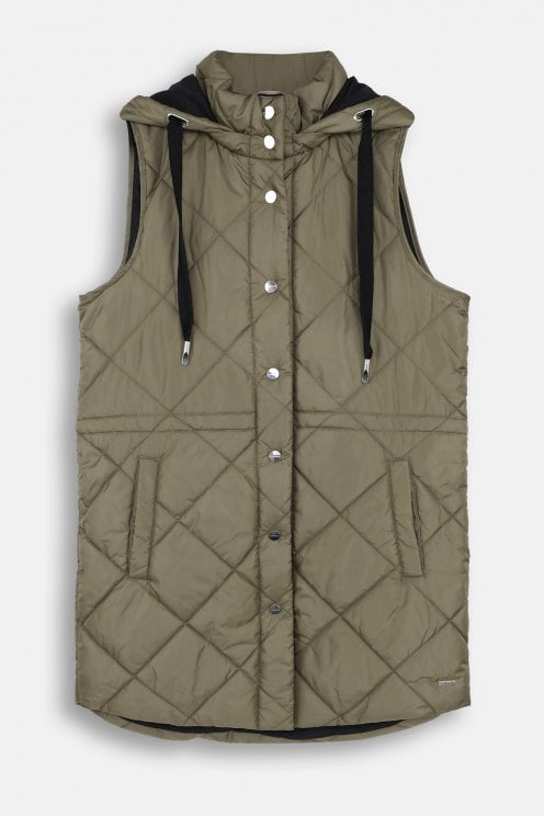 Quilted Hooded Gilet Gothic Olive