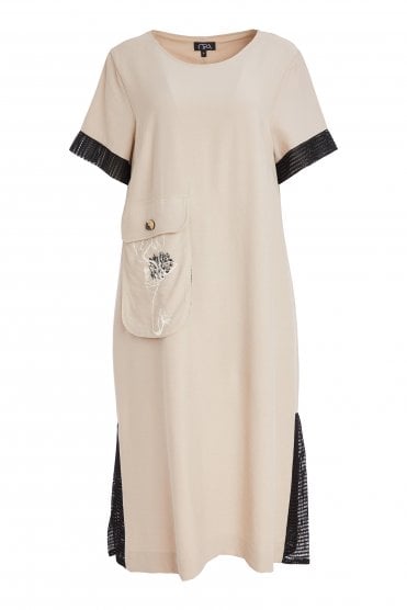 Round Neck Dress With Print Pocket Black/stone