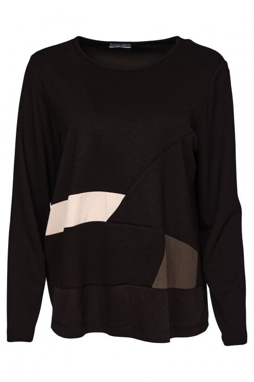 Round Neck Top With Colour Inset Bands Black/thyme