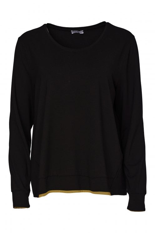 Round Neck Top With Contrast Colour Black/avocado