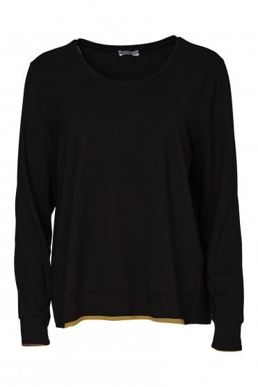 Round Neck Top With Contrast Colour Black/avocado