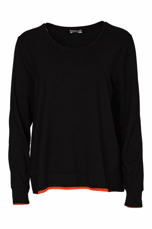 Round Neck Top With Contrast Colour Black/tigerlily